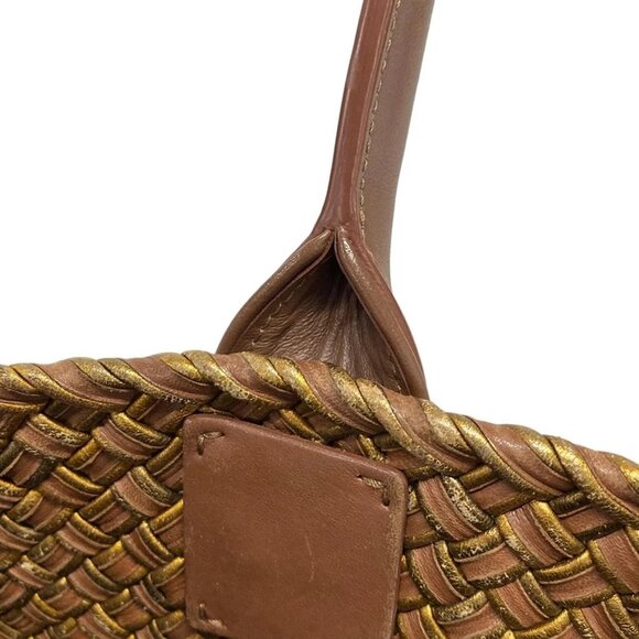 Auth BOTTEGA VENETA Cabas PM 141498 Dark Brown Gold Leather 0**/2** Tote Bag - Picture 12 of 16